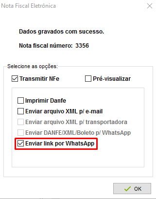 Envio do link da NF-e