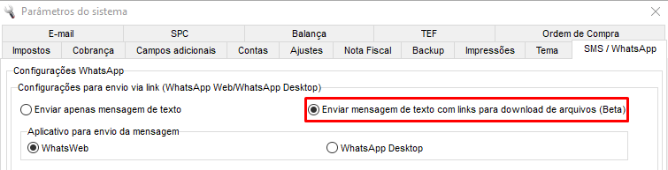 Configuração de envio de DAVs