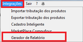 Menu Integrações com Gerador de Relatório