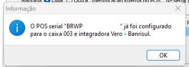 Aviso de número de série já usado