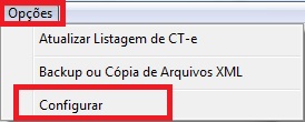 Menu Opções, Configurar do emissor de CT-e