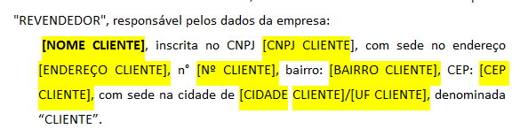 Campos com os dados do cliente no termo