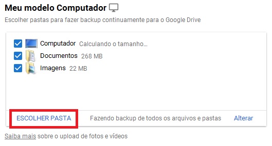 Escolher Pasta para o backup