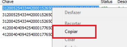 Copiar a chave de acesso da NFC-e