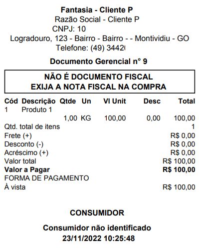 Comprovante da saida gerencial