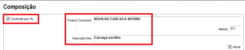 Opção Controle por % com a carcaça