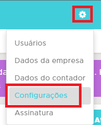 Menu Configurações