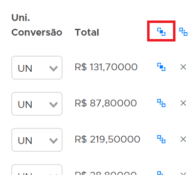 Botão parametrizar todos