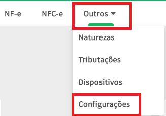 Menu Fiscal - Configurações