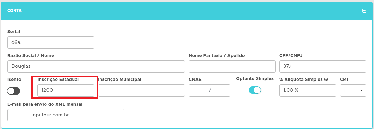 Campo Inscrição Estadual