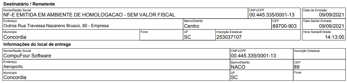 Endereço de entrega no DANFE