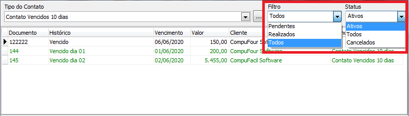 Filtros de cobrança