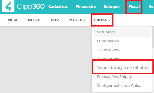 Menu Parametrização de tributos