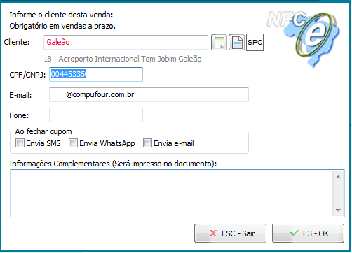 Cliente com CPF na NFC-e