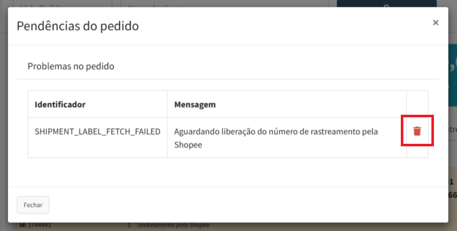 Remover pedido travado
