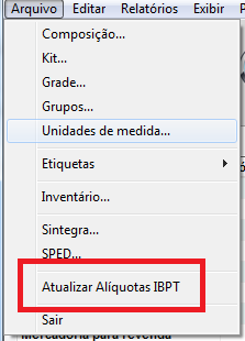Atualizar alíquotas IBPT