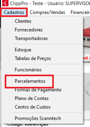 Menu Parcelamentos