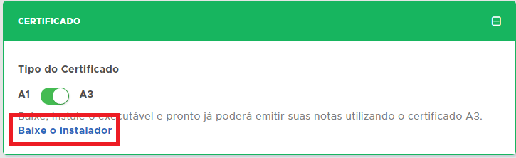 Baixe o Instalador na aba Certificado