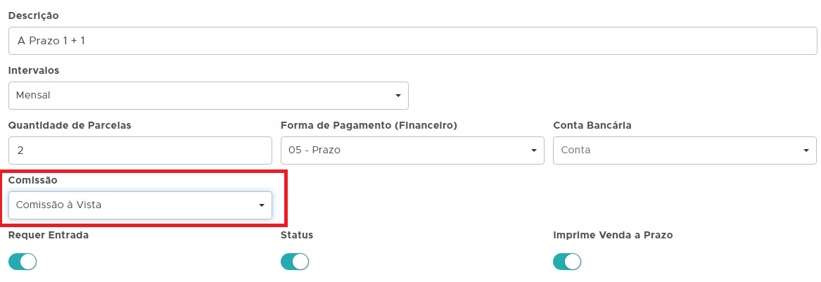 Comportamento da comissão no parcelamento