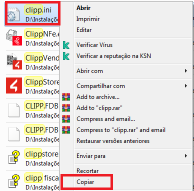 Copiando o arquivo Clipp.ini