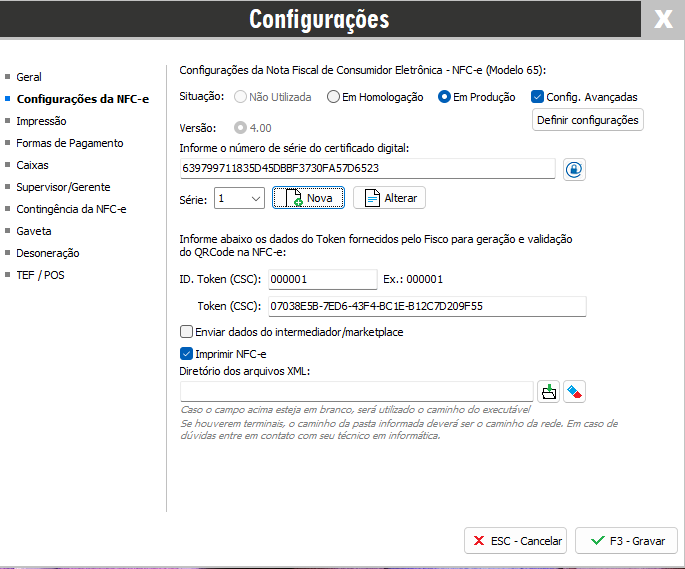 Guia Configurações da NFC-e