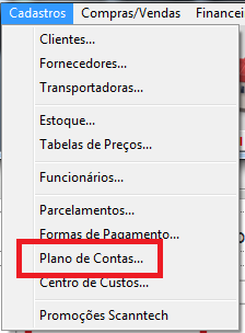 Menu Plano de contas