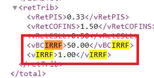 IRRF no XML da NF-e