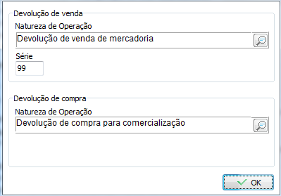 Naturezas de operação de devolução