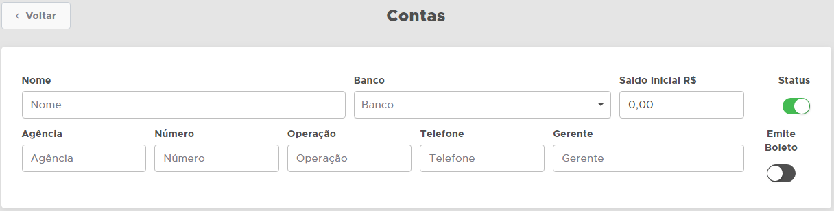 Tela de cadastro de conta