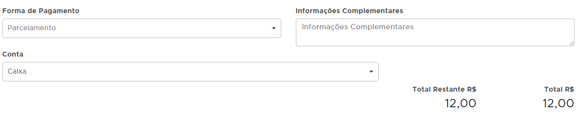 Forma de pagamento da nota