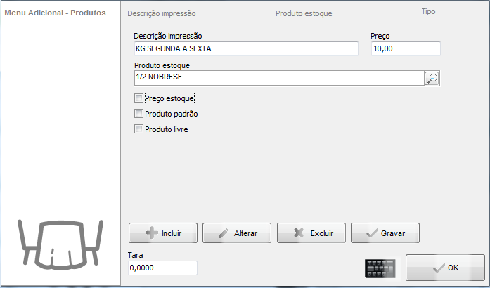 Cadastro do produto Pesa Rápido