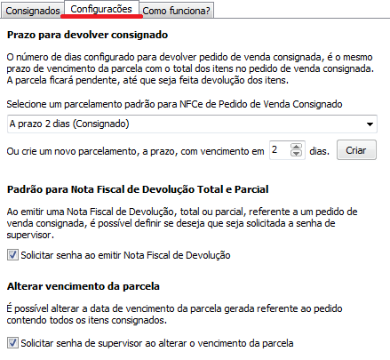 Configurações do Consignado