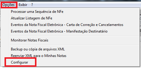 Configurar do gerenciador de NF-e