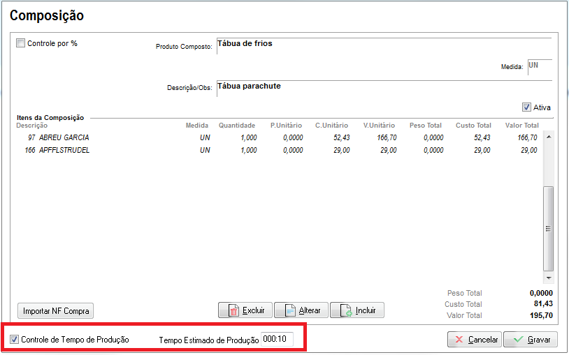 Controle de tempo de produção