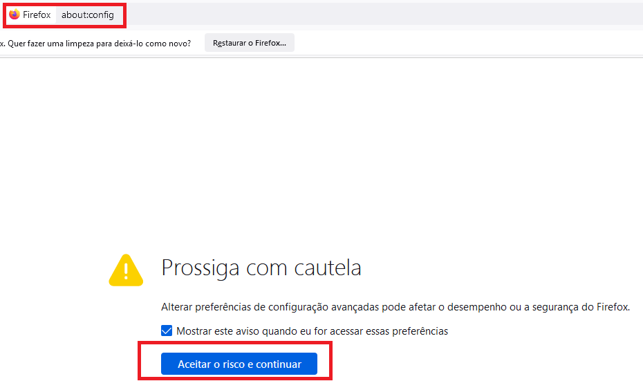 about:config do Firefox