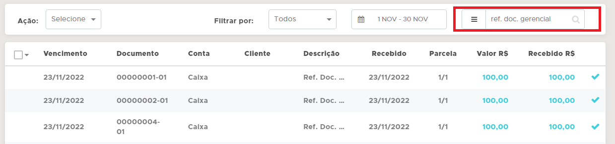 Movimentacao em Financeiro Receitas