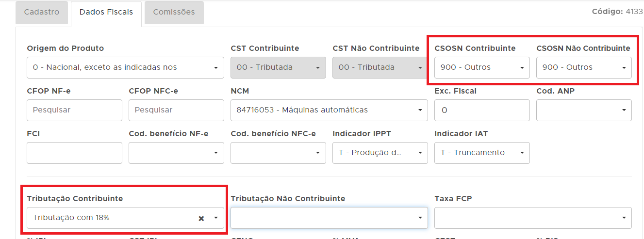Dados Fiscais com CSOSN 900