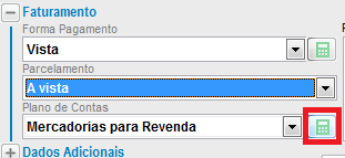 Ícone da calculadora na nota de compra