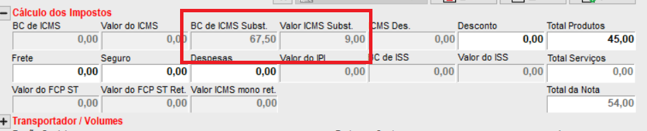 ICMS ST na nota