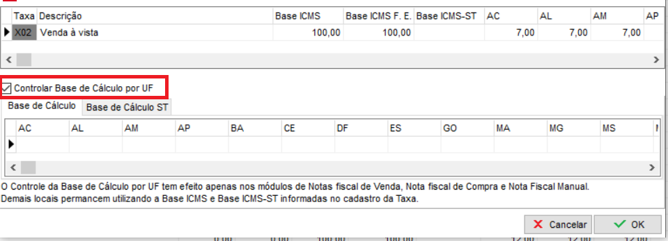 Controlar base de cálculo por UF