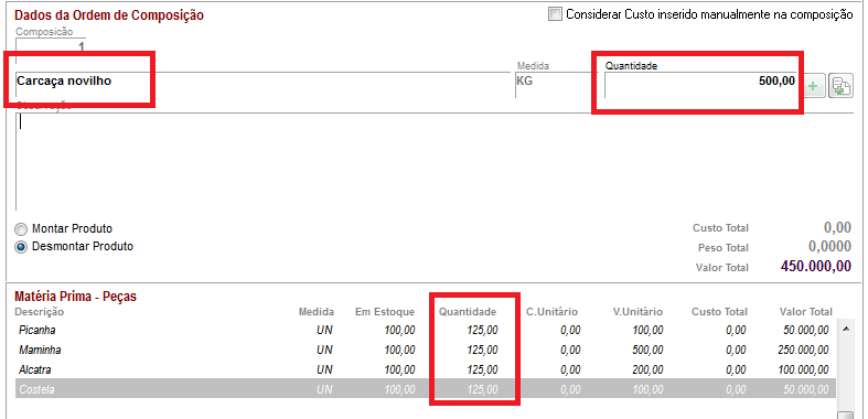 Nova composição com o mesmo item composto