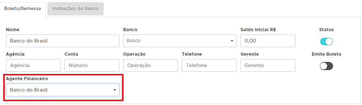 Campo Agente Financeiro