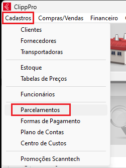 Cadastros Parcelamentos ClippPro