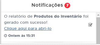 Notificações dos relatórios gerados
