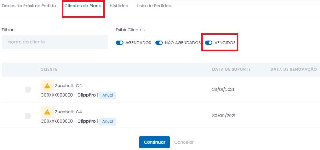 Clientes vencidos e bloqueados