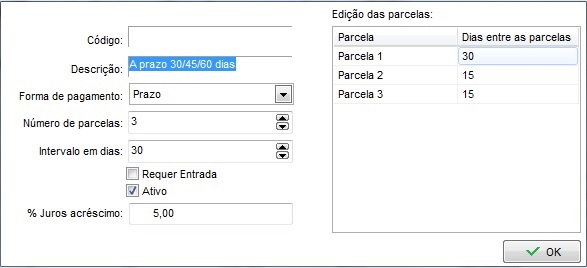 Campos do parcelamento