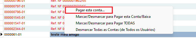 Opção Pagar esta Conta
