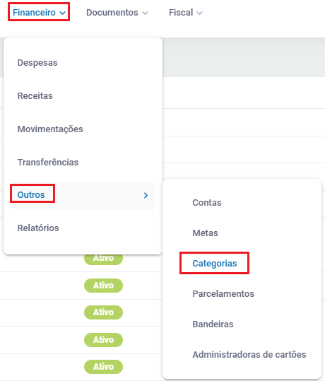 Menu Categorias no ZetaWeb