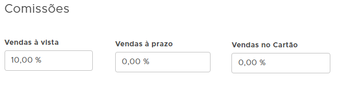 Percentuais de comissão do vendedor