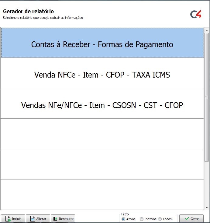 Tela inicial do gerador de relatórios